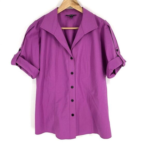 Lafayette 148 Top Size 10 Womens Pink Button Up Shirt Roll Tab Sleeve Fitted - Picture 1 of 8